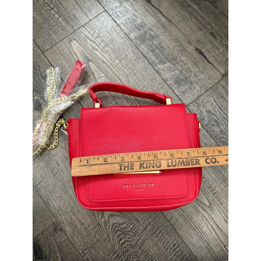 Katie Loxton Alyce Crossbody Bag Bright Red Pebbled Leather Chain Strap